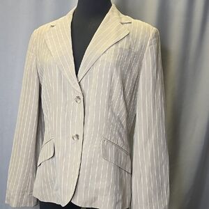 Talbot's Women's Linen Blend Beige  Striped Blazer Long Sleeves Size 6